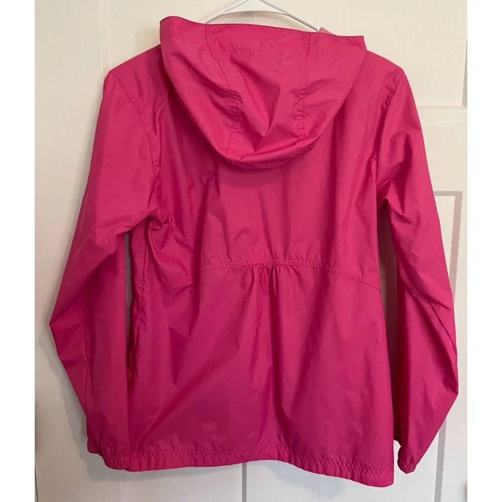 COLUMBIA Girls Rain JACKET Hooded PINK Zip Front Size L 14/16